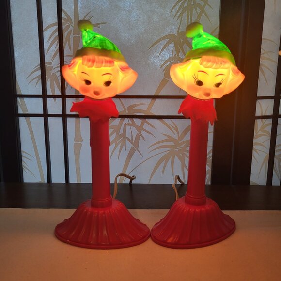 Vintage 60s Yule Glo Electric Christmas Elf Candle Lights Set of 2 - Work Great - Picture 7 of 7